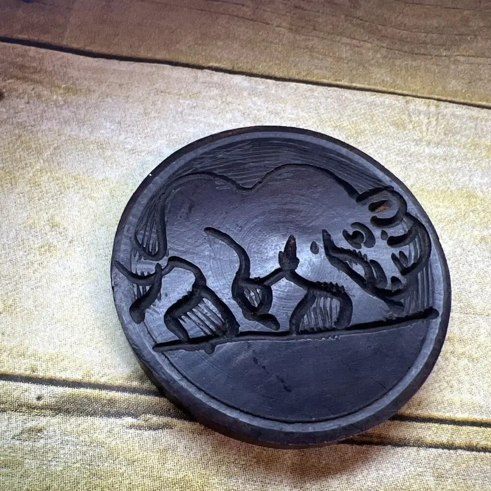 Hand Carved Wooden Africa 6 Coaster Set with Holder & Lid Beautiful Boho 4x5”